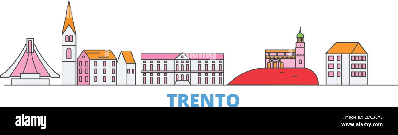 Italien, Trento Linie Stadtbild, flache Vektor. Travel City Wahrzeichen, oultine Illustration, Linie Welt Symbole Stock Vektor