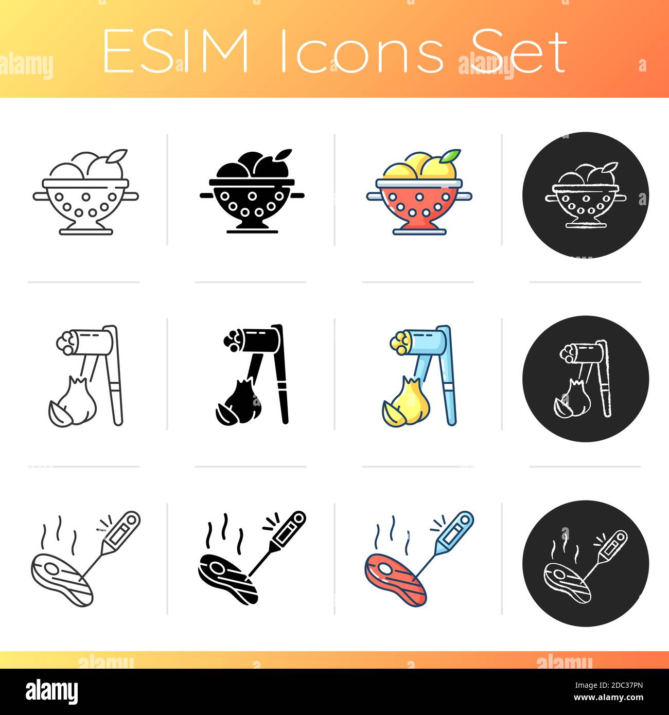 Utensilien zum Kochen Symbole gesetzt Stock Vektor