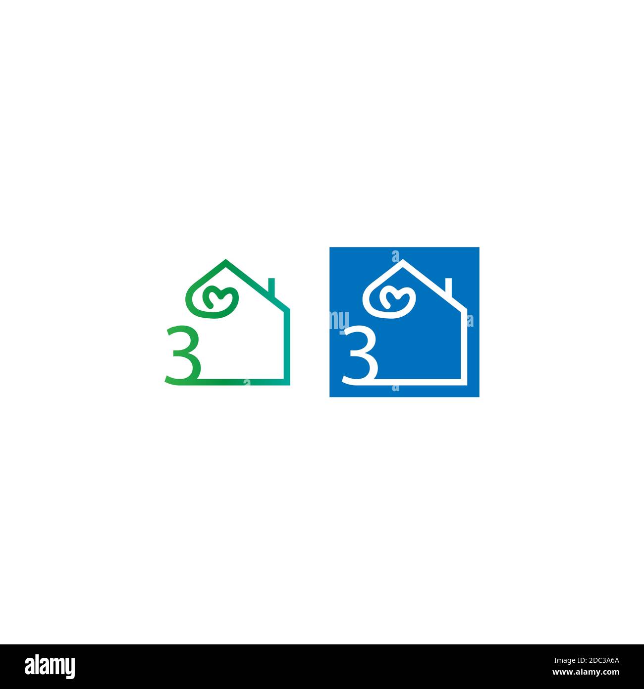 Nummer 3 Haus mit Liebe Symbol Logo Vorlage Stockfoto