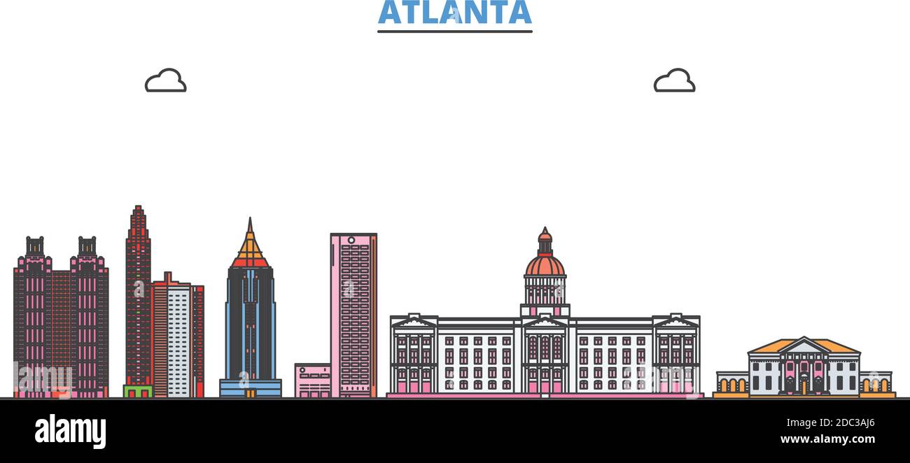 Vereinigte Staaten, Atlanta Linie Stadtbild, flache Vektor. Travel City Wahrzeichen, oultine Illustration, Linie Welt Symbole Stock Vektor