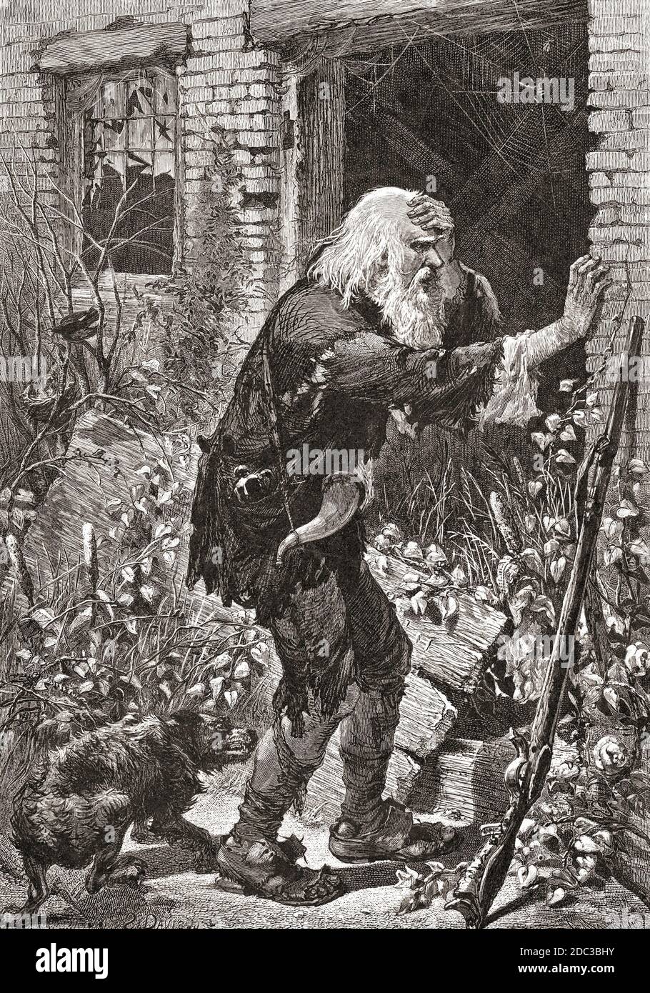 Rip Van Winkle. Porträt´s gleichnamigen Charakters in Washington Irvings Kurzgeschichte. Nach einem Stich von John Steeple Davis aus einem Werk des Künstlers Charles Maurand. Stockfoto