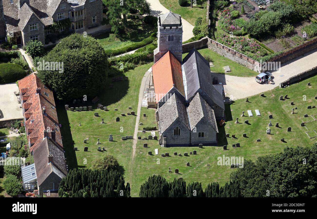 Luftaufnahme der St Laurence C of E Church, Church of England Church, Appleton, in der Nähe von Abingdon, Oxfordshire Stockfoto