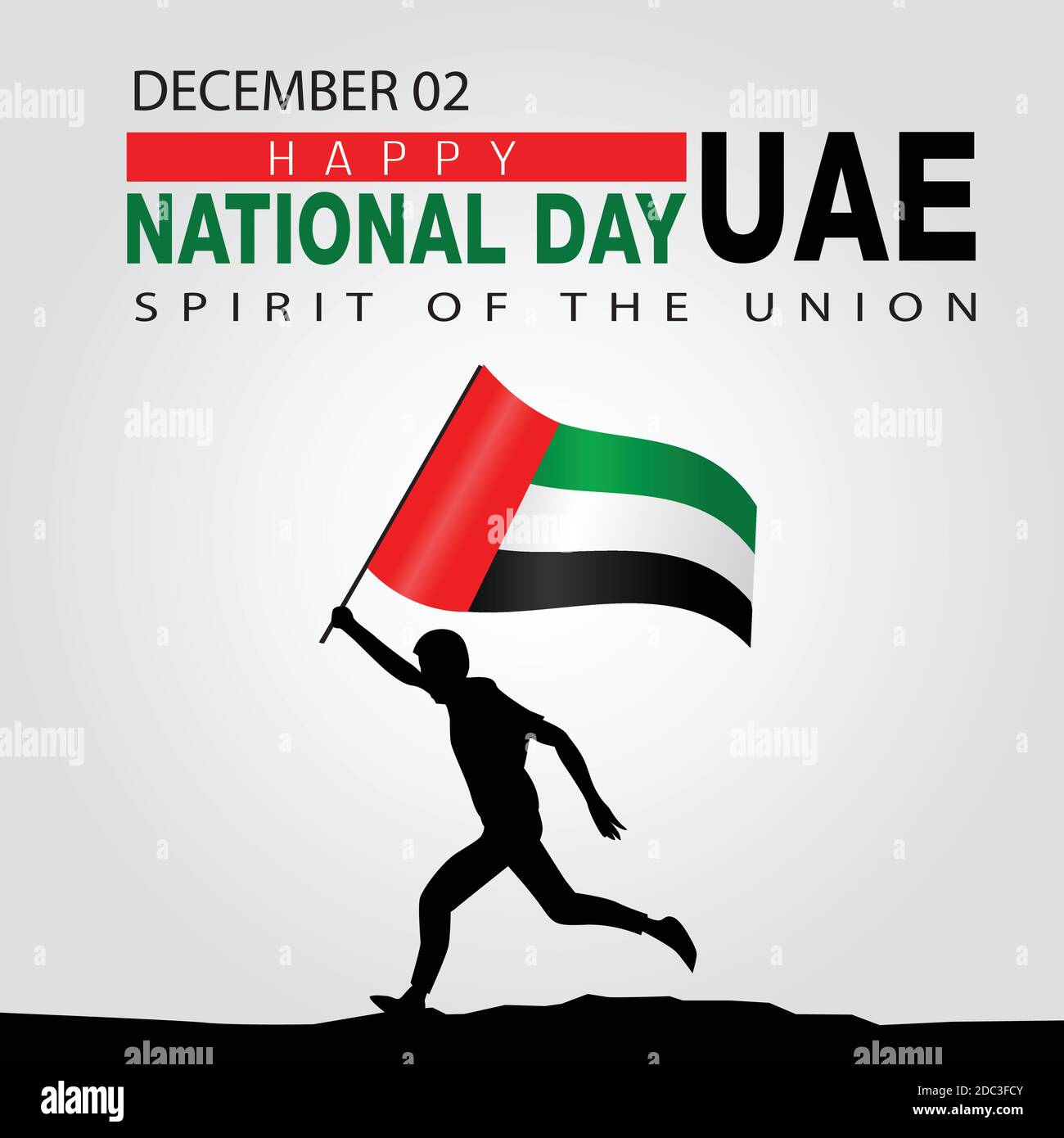 Happy National Tag VAE Vektor Template Design Illustration. Silhouette Mann läuft mit Flagge Stock Vektor