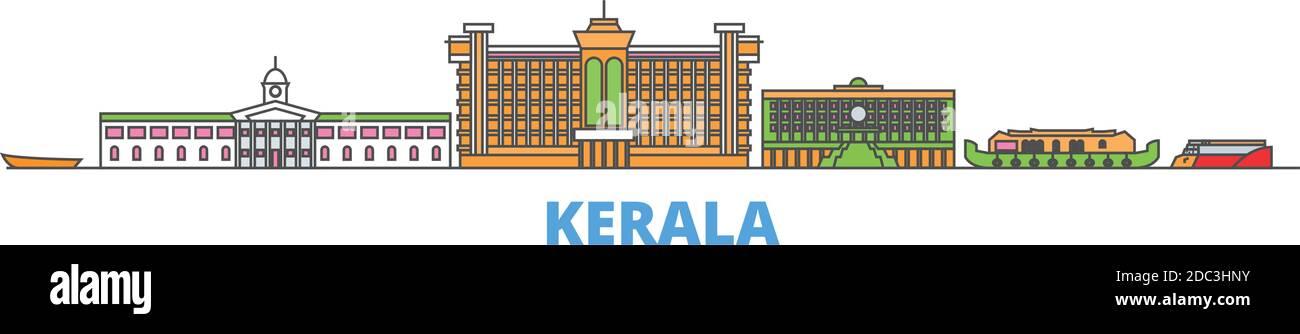 Indien, Kerala Linie Stadtbild, flache Vektor. Travel City Wahrzeichen, oultine Illustration, Linie Welt Symbole Stock Vektor