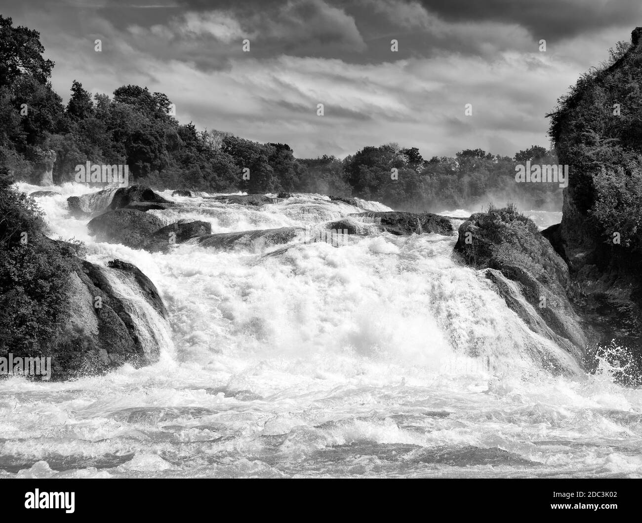 Der Rheinfall in der Schweiz, in Schwarz und Weiß Stockfoto