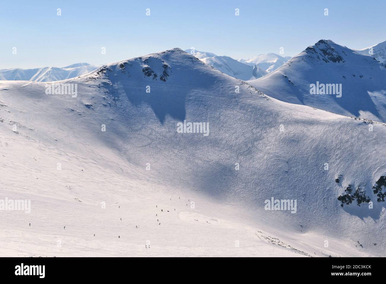 Skipiste auf dem Kasprowy Wierch in Polen. Winterlandschaft von Hala Goryczkowa in der Tatra. Stockfoto