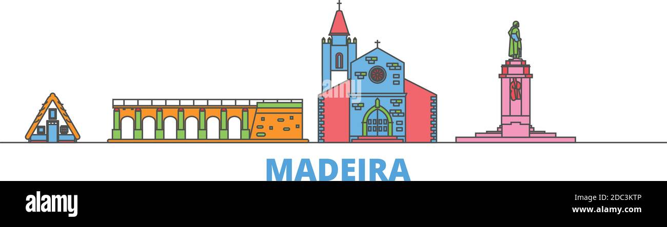 Portugal, Madeira Linie Stadtbild, flache Vektor. Travel City Wahrzeichen, oultine Illustration, Linie Welt Symbole Stock Vektor