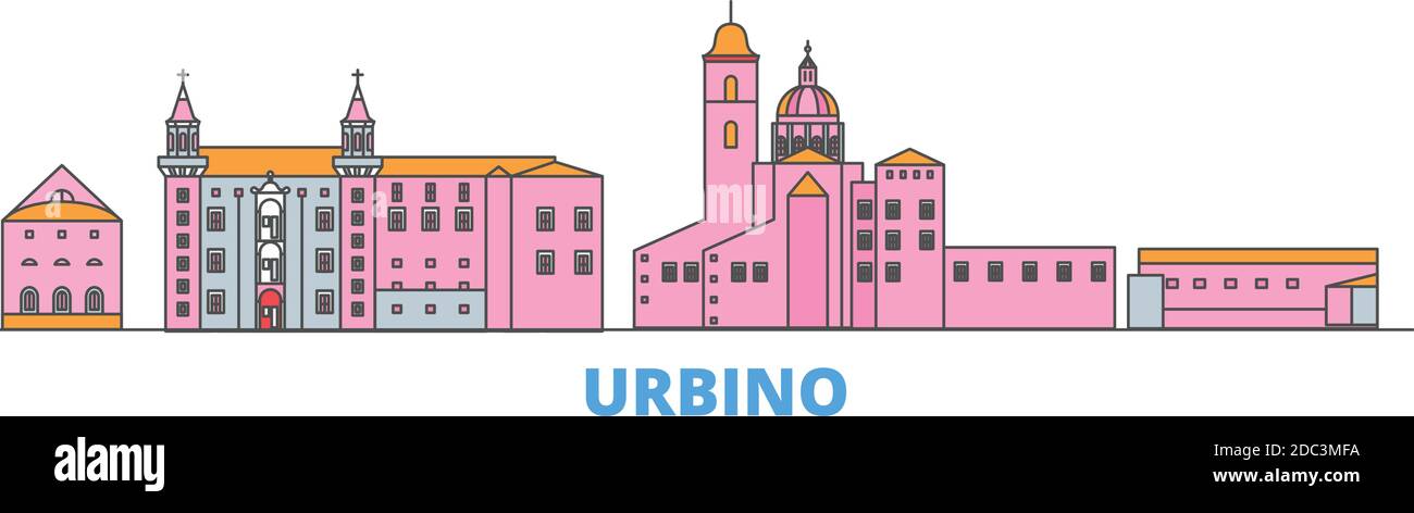 Italien, Urbino Stadtlinie Stadtbild, flacher Vektor. Travel City Wahrzeichen, oultine Illustration, Linie Welt Symbole Stock Vektor