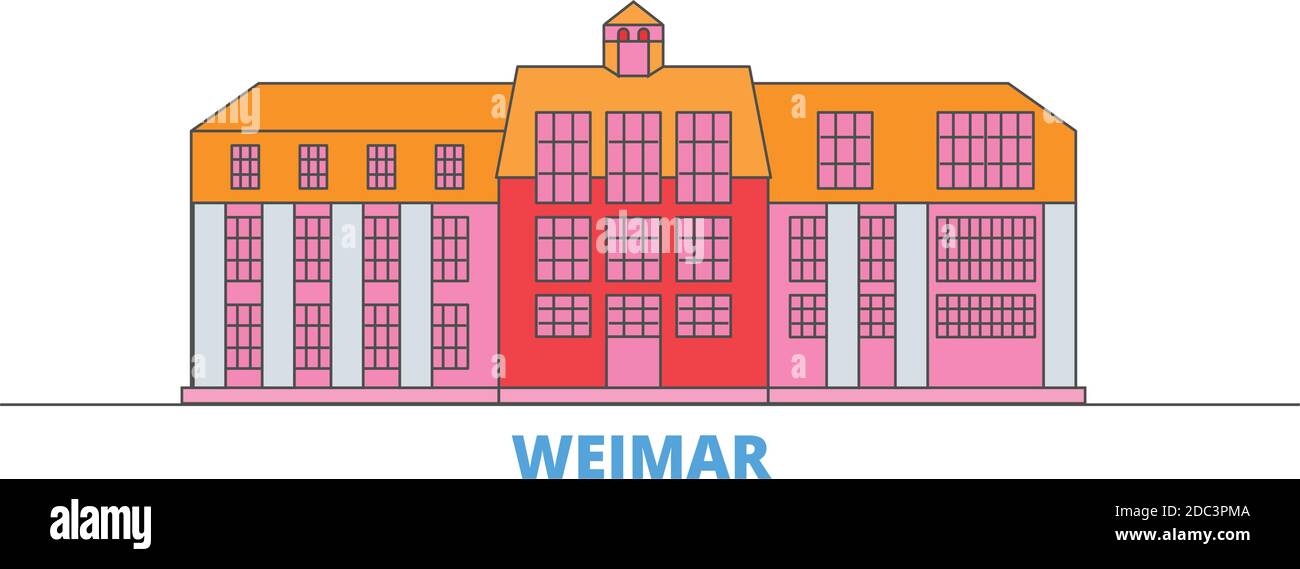 Deutschland, Weimar, Bauhaus Linie Stadtbild, Flachvektor. Travel City Wahrzeichen, oultine Illustration, Linie Welt Symbole Stock Vektor
