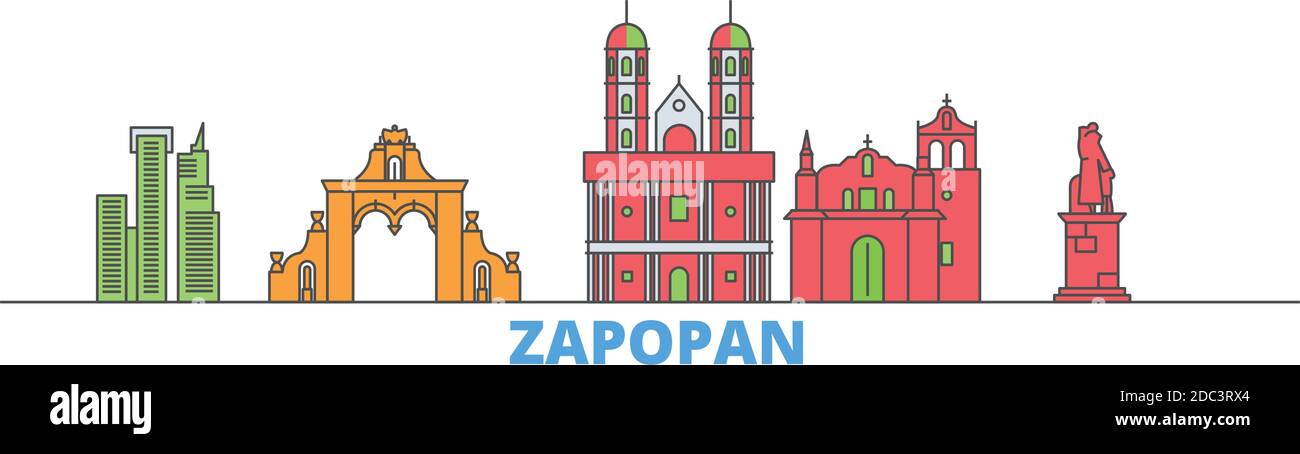 Mexiko, Zapopan Linie Stadtbild, flache Vektor. Travel City Wahrzeichen, oultine Illustration, Linie Welt Symbole Stock Vektor