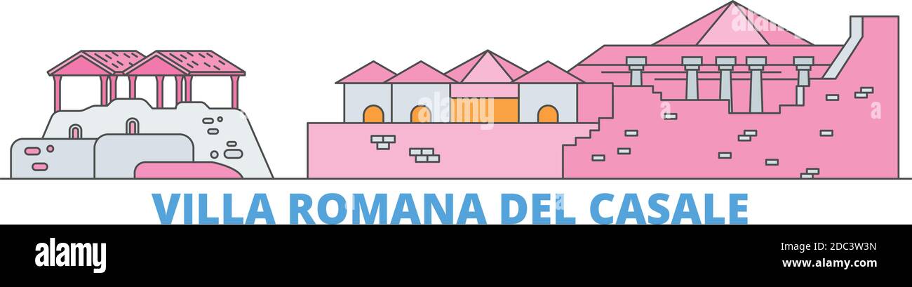 Italien, Villa Romana Del Casale Linienstadtbild, flacher Vektor. Travel City Wahrzeichen, oultine Illustration, Linie Welt Symbole Stock Vektor