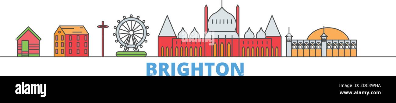 Großbritannien, Brighton Linie Stadtbild, flache Vektor. Travel City Wahrzeichen, oultine Illustration, Linie Welt Symbole Stock Vektor