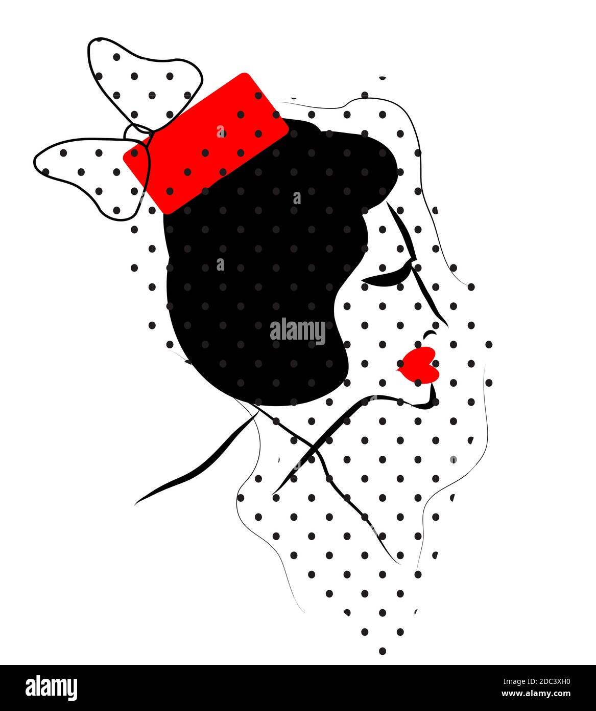 Illustration einer traurigen alten Dame mit Schleier, isoliert auf Weiß Stockfoto