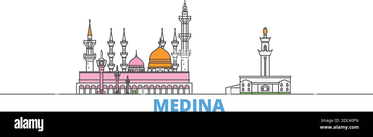 Saudi-Arabien, Medina Linie Stadtbild, flache Vektor. Travel City Wahrzeichen, oultine Illustration, Linie Welt Symbole Stock Vektor