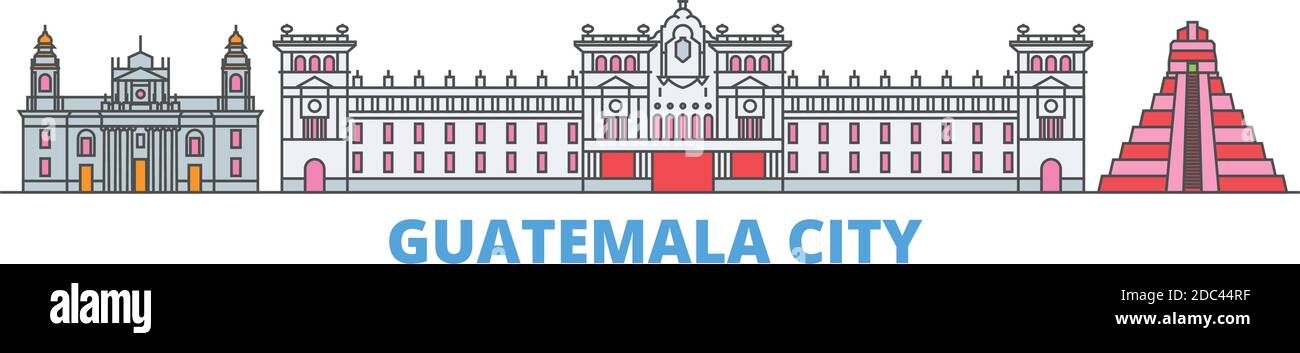 Guatemala, Guatemala Stadtlinie Stadtbild, flache Vektor. Travel City Wahrzeichen, oultine Illustration, Linie Welt Symbole Stock Vektor
