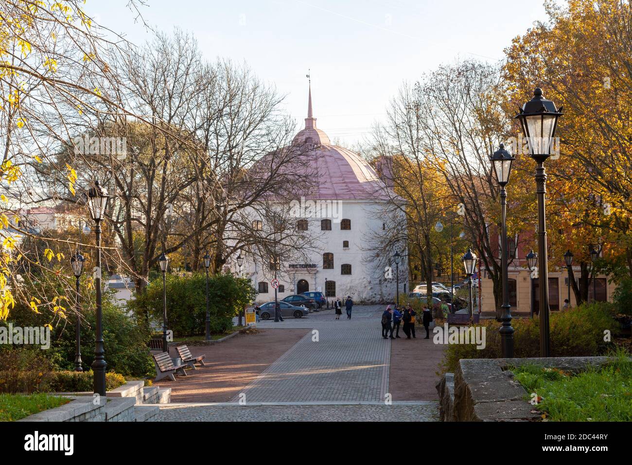 Runder Turm, Wyborg, Leningrad Oblast, Russland. Stockfoto