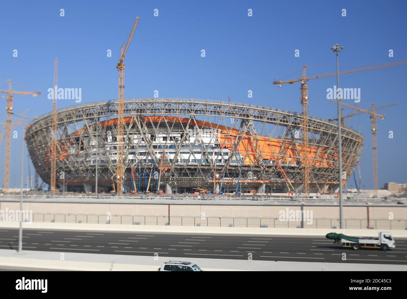 Blick auf das Lusail Stadion, das zur FIFA Weltmeisterschaft 2022 in Doha, Katar, im Bau ist Stockfoto