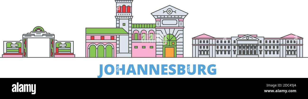 Südafrika, Johannesburg Linie Stadtbild, flache Vektor. Travel City Wahrzeichen, oultine Illustration, Linie Welt Symbole Stock Vektor