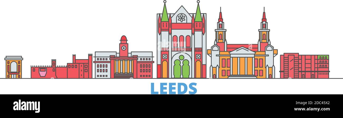 Großbritannien, Leeds Linie Stadtbild, flache Vektor. Travel City Wahrzeichen, oultine Illustration, Linie Welt Symbole Stock Vektor