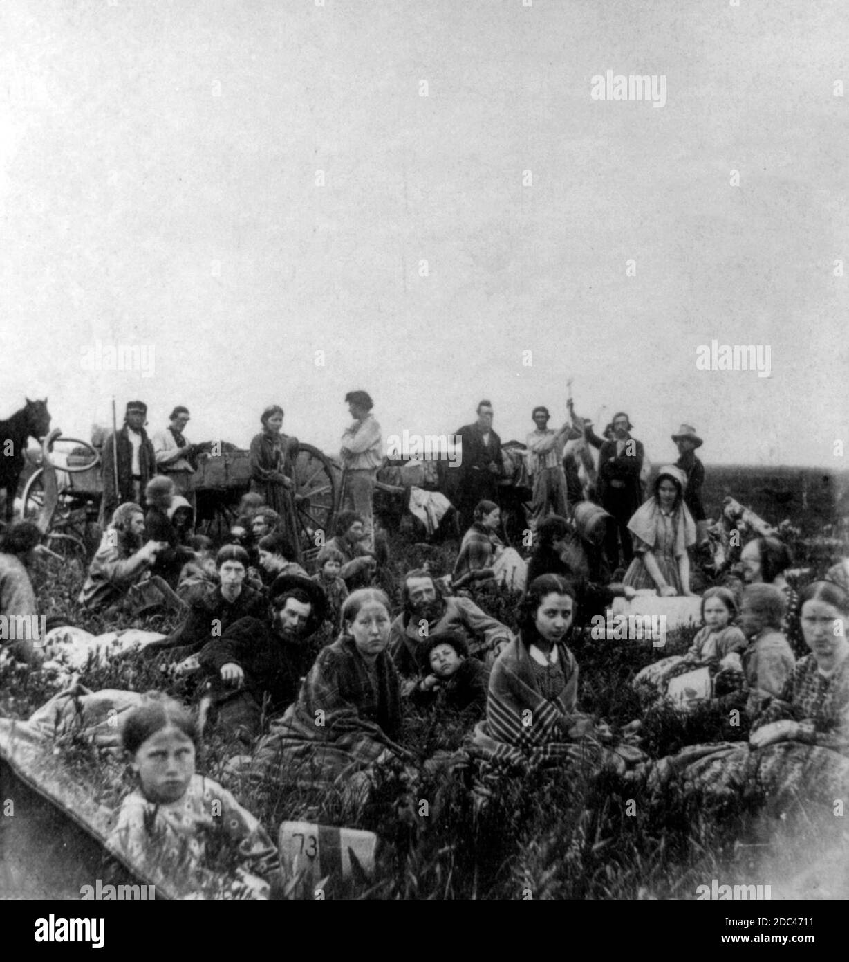 Siedler, die der Gewalt aus New Ulm, Minnesota während des Dakota-Krieges von 1862 entkommen Stockfoto