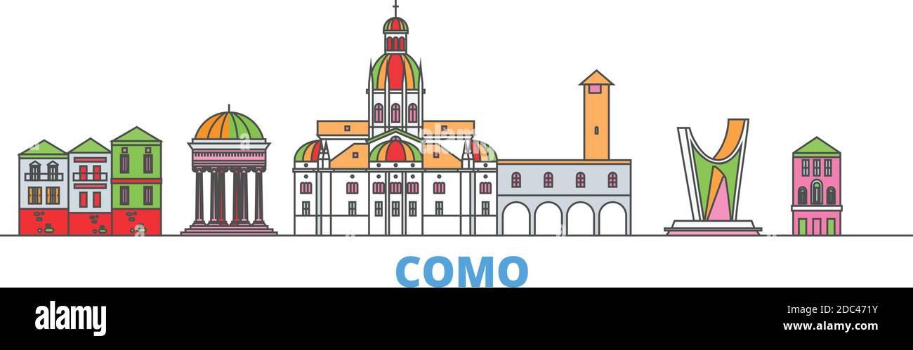 Italien, Como Linie Stadtbild, flache Vektor. Travel City Wahrzeichen, oultine Illustration, Linie Welt Symbole Stock Vektor