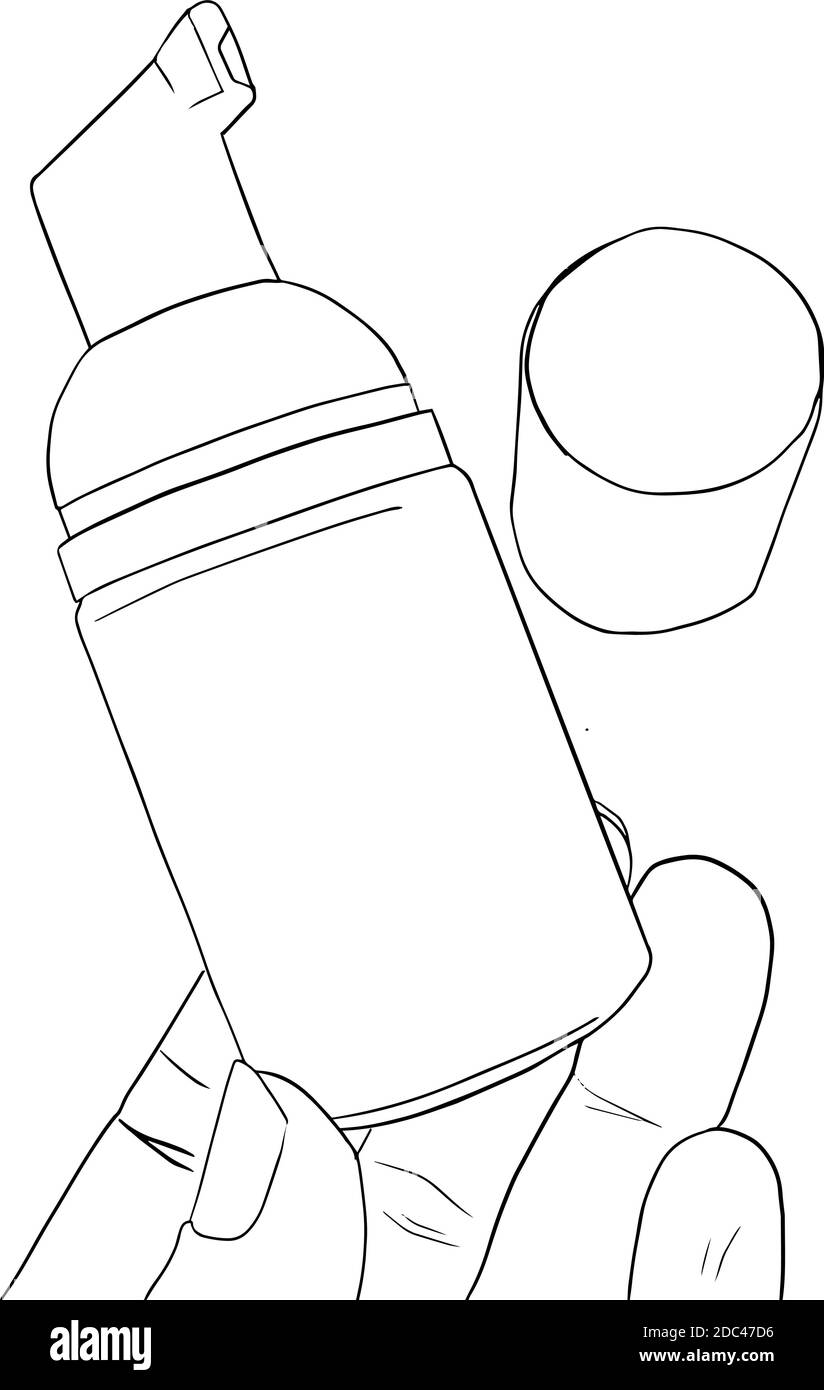 Umriss Skizze Hand halten kosmetische Flasche Stock Vektor