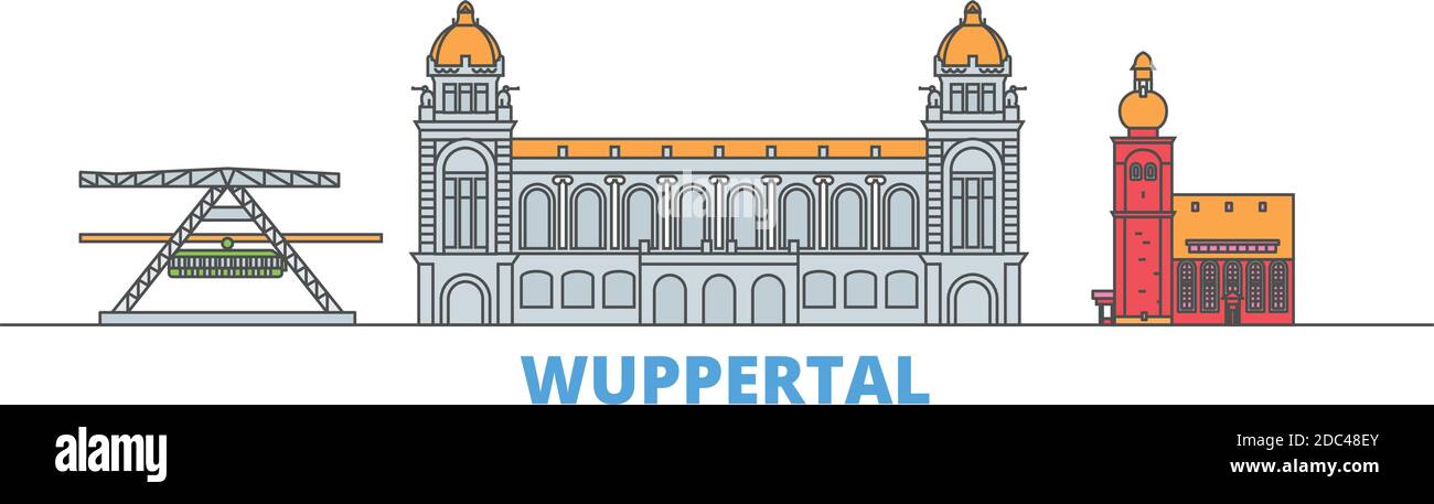 Deutschland, Wuppertal Linie Stadtbild, flache Vektor. Travel City Wahrzeichen, oultine Illustration, Linie Welt Symbole Stock Vektor