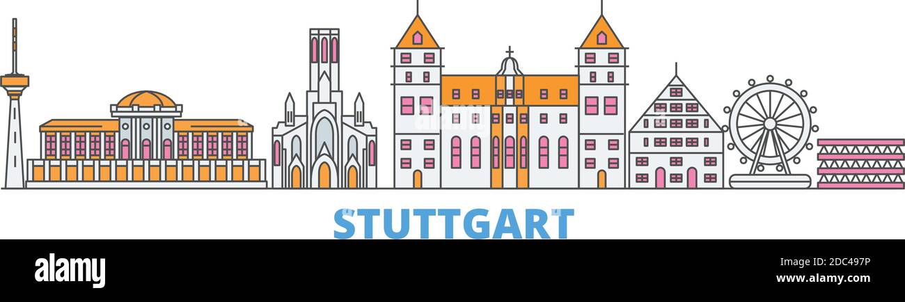 Deutschland, Stuttgart Linienstadtbild, Flachvektor. Travel City Wahrzeichen, oultine Illustration, Linie Welt Symbole Stock Vektor