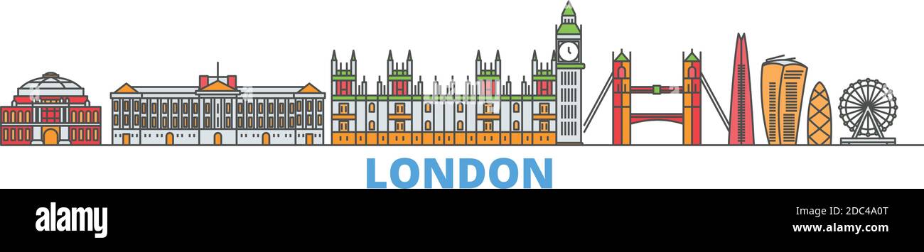 Großbritannien, London Linie Stadtbild, flache Vektor. Travel City Wahrzeichen, oultine Illustration, Linie Welt Symbole Stock Vektor