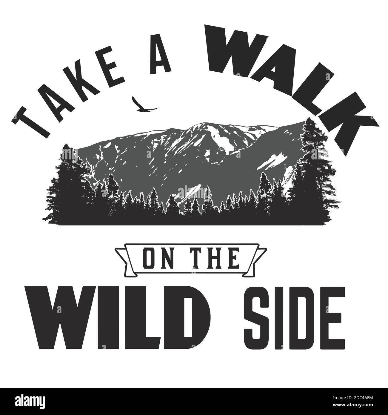 Machen Sie einen Spaziergang auf der wilden Seite Typografie für T-Shirt-Druck auf weißem Hintergrund, Vektor-Illustration Stock Vektor