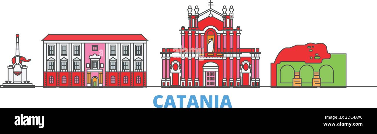 Italien, Catania Linie Stadtbild, flache Vektor. Travel City Wahrzeichen, oultine Illustration, Linie Welt Symbole Stock Vektor