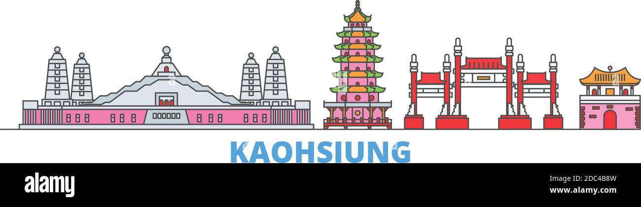 Taiwan, Kaohsiung Linie Stadtbild, flachen Vektor. Travel City Wahrzeichen, oultine Illustration, Linie Welt Symbole Stock Vektor