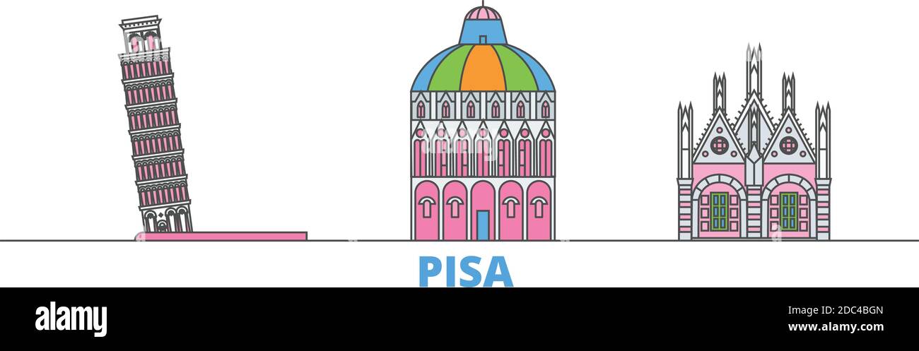 Italien, Pisa Linie Stadtbild, flache Vektor. Travel City Wahrzeichen, oultine Illustration, Linie Welt Symbole Stock Vektor