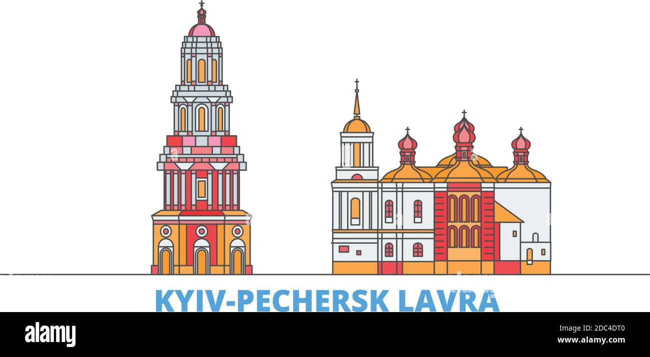 Ukraine, Kiew, Pechersk Lavra Linie Stadtbild, flache Vektor. Travel City Wahrzeichen, oultine Illustration, Linie Welt Symbole Stock Vektor