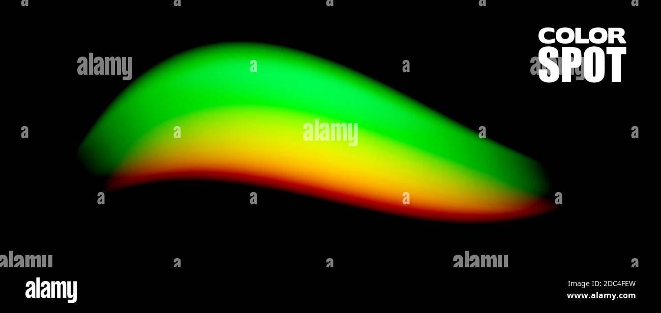 Farbfleck. Verschwommener mehrfarbiger Pinselstrich in grünen, gelben und roten Farben auf schwarzem Hintergrund. Farbenfrohe Vektorgrafiken Stock Vektor