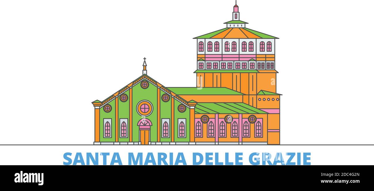 Italien, Santa Maria Delle Grazie Linie Stadtbild, flache Vektor. Travel City Wahrzeichen, oultine Illustration, Linie Welt Symbole Stock Vektor