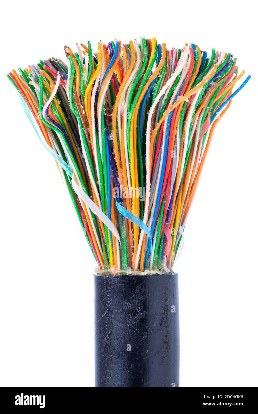 Gel gefülltes Telekommunikations-Kabel isoliert auf weißem Hintergrund Stockfoto