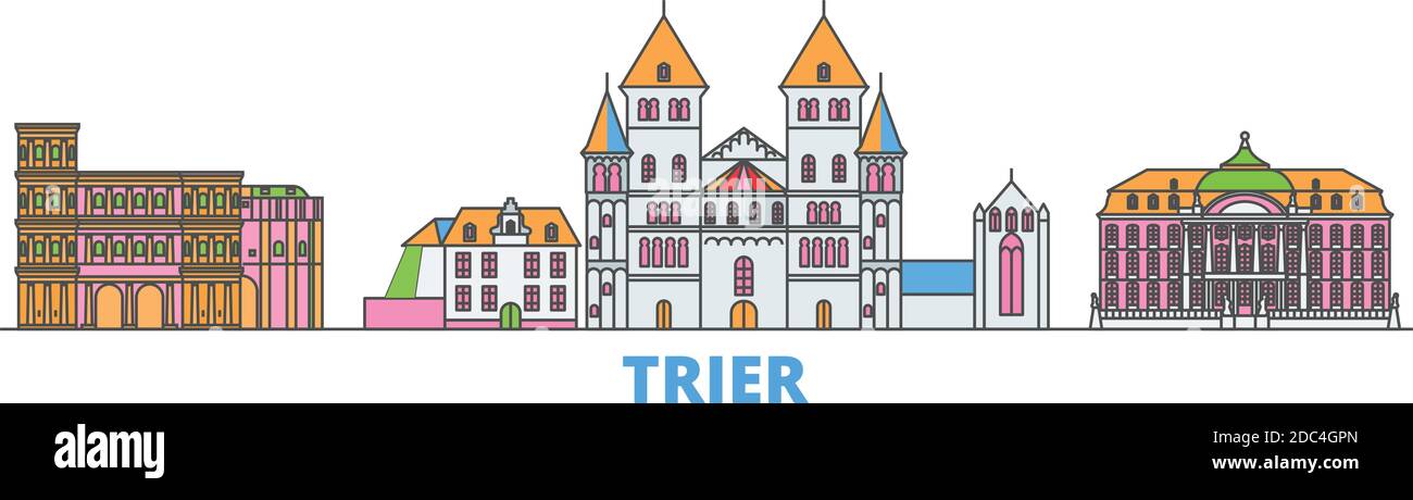 Deutschland, Trier Linienstadtbild, Flachvektor. Travel City Wahrzeichen, oultine Illustration, Linie Welt Symbole Stock Vektor