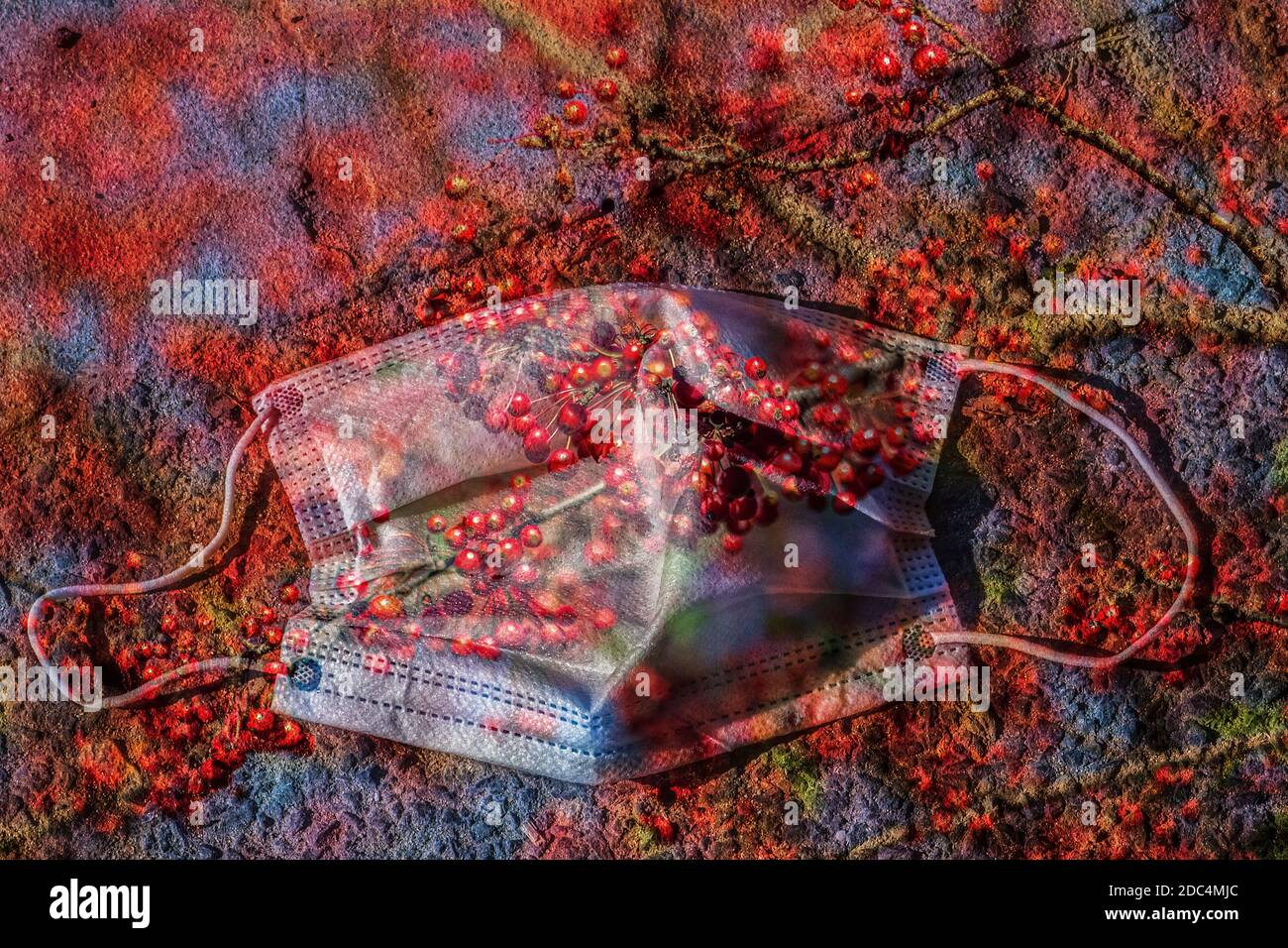 Ausrangierte Gesichtsmasken im McCarren Park, Brooklyn, New York während der COVID-19 Pandemie im Herbst 2020. Stockfoto
