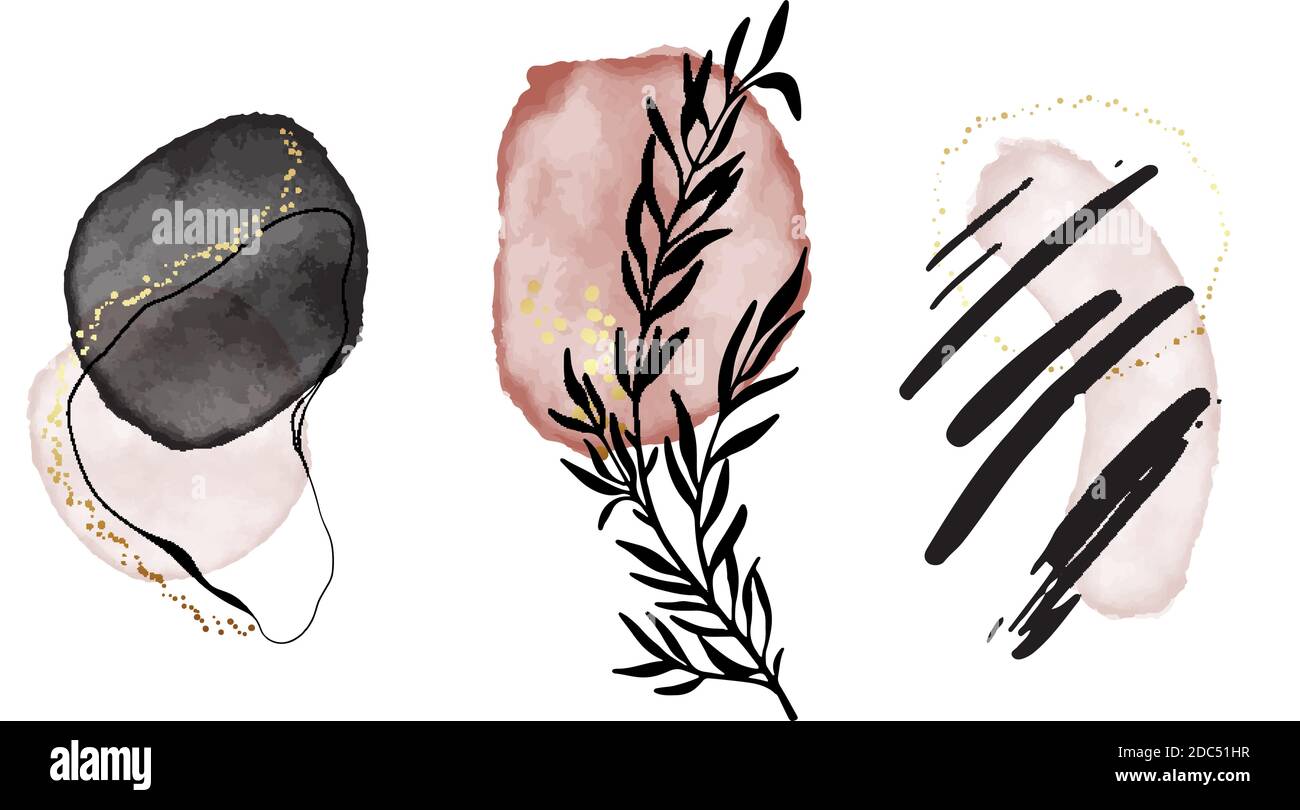 Acryl-Tintendruck, Leinwand geometrischen Formen. Schwarz rosa elegante Hochzeitsarrangement, Frau Business-Vorlage. Markiertes Symbol für soziale Medien. Vektor Stock Vektor