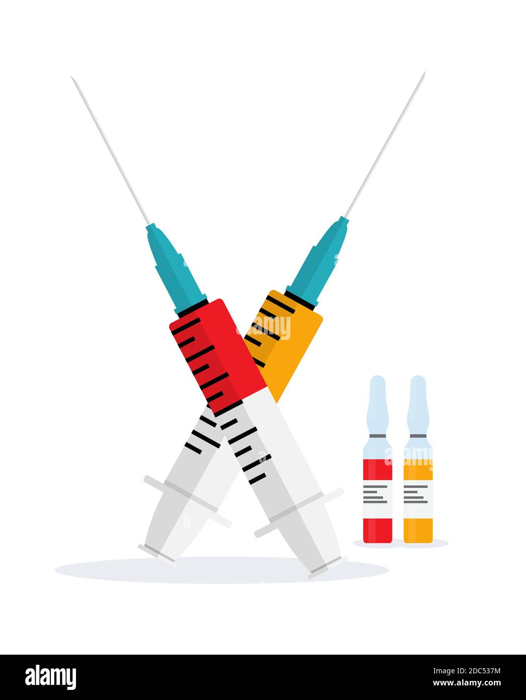Impfkonzept flacher Hintergrund. Medizinische Sensibilisierung Grippe, Polio Influenza Poster. Abbildung Stockfoto