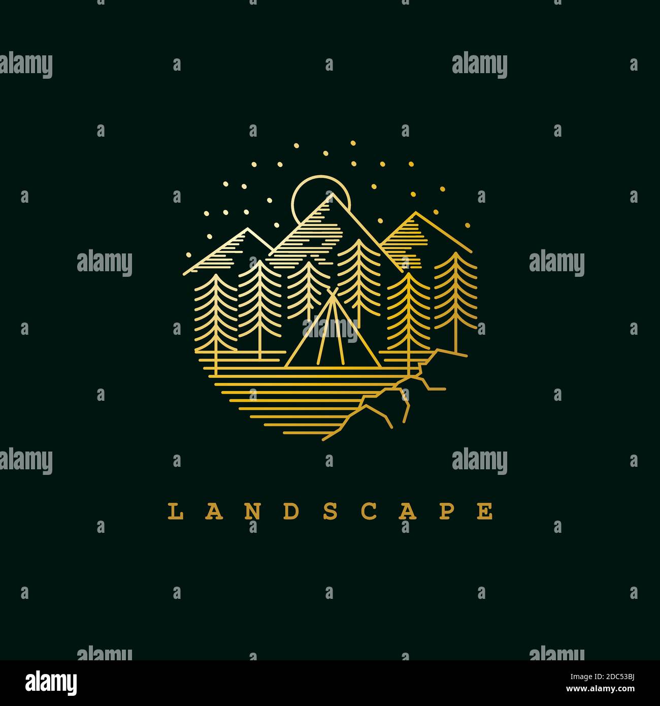 Mountain Landscape Ansicht mit Linie Art Stil Logo Design Vorlage Stock Vektor