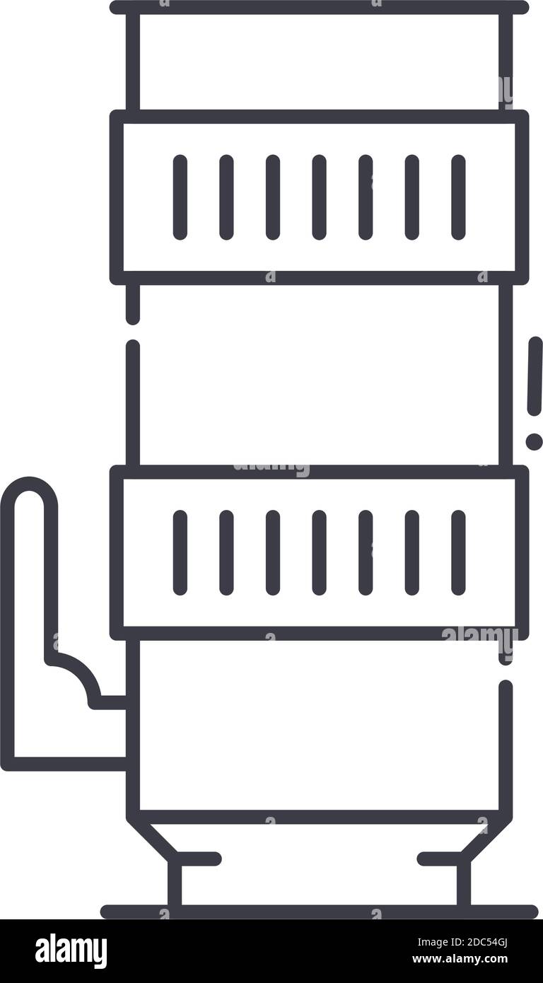 Reporter Fotografie Objektiv Symbol, lineare isolierte Illustration, dünne Linie Vektor, Web-Design-Zeichen, Kontur Konzept Symbol mit editierbaren Strich auf weiß Stock Vektor