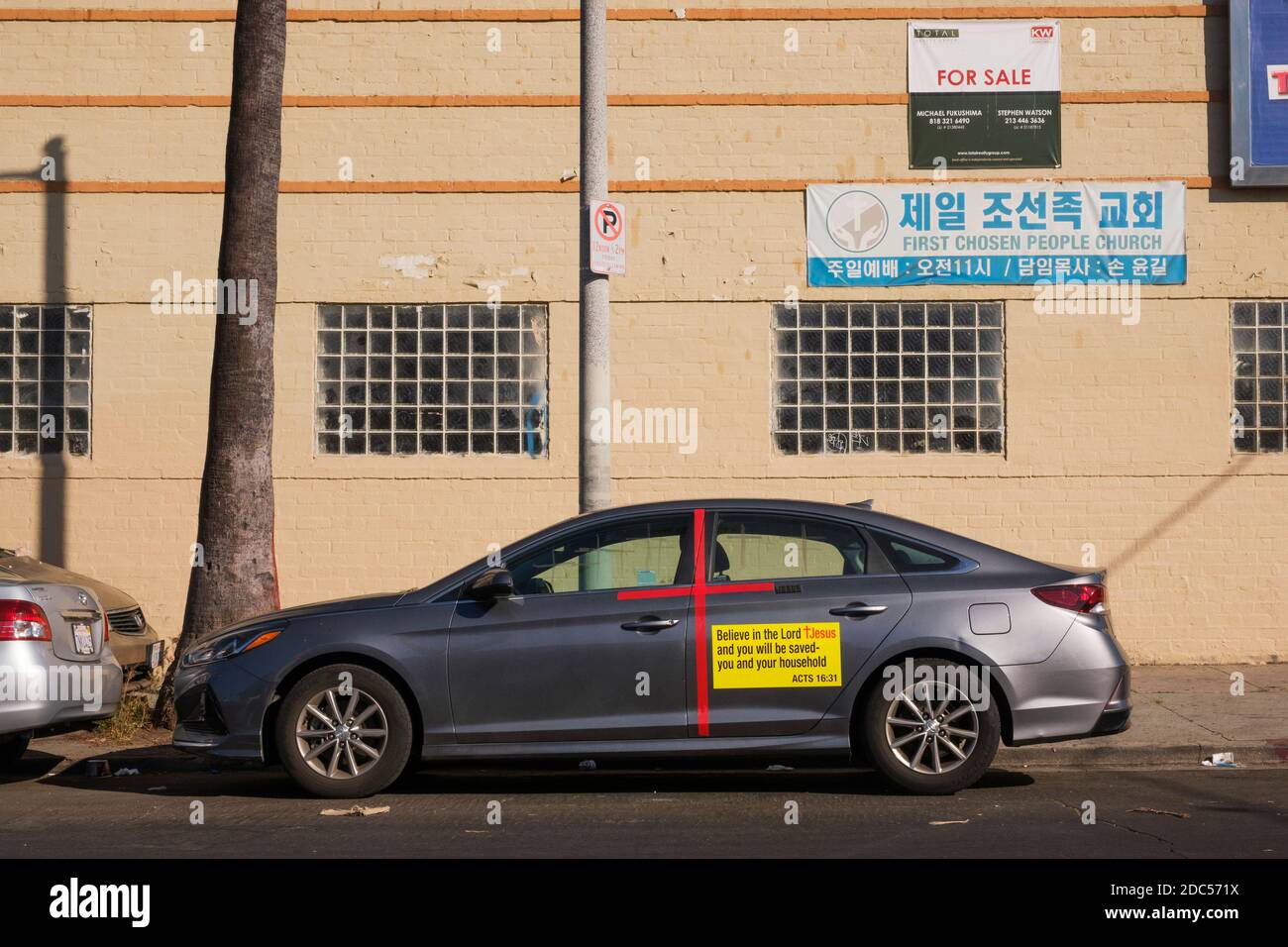 Auto mit biblischem Zitat, Los Angeles, Kalifornien, USA Stockfoto