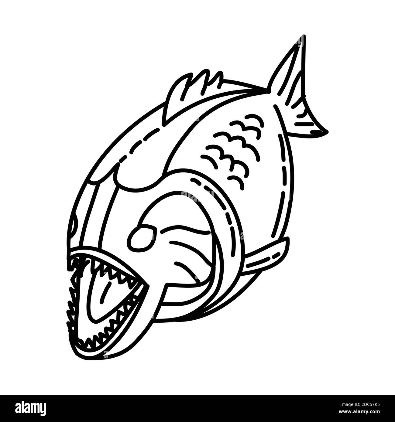 Piranha-Symbol. Tropisches Tier Handgezeichnetes Icon Set Vektor. Stock Vektor