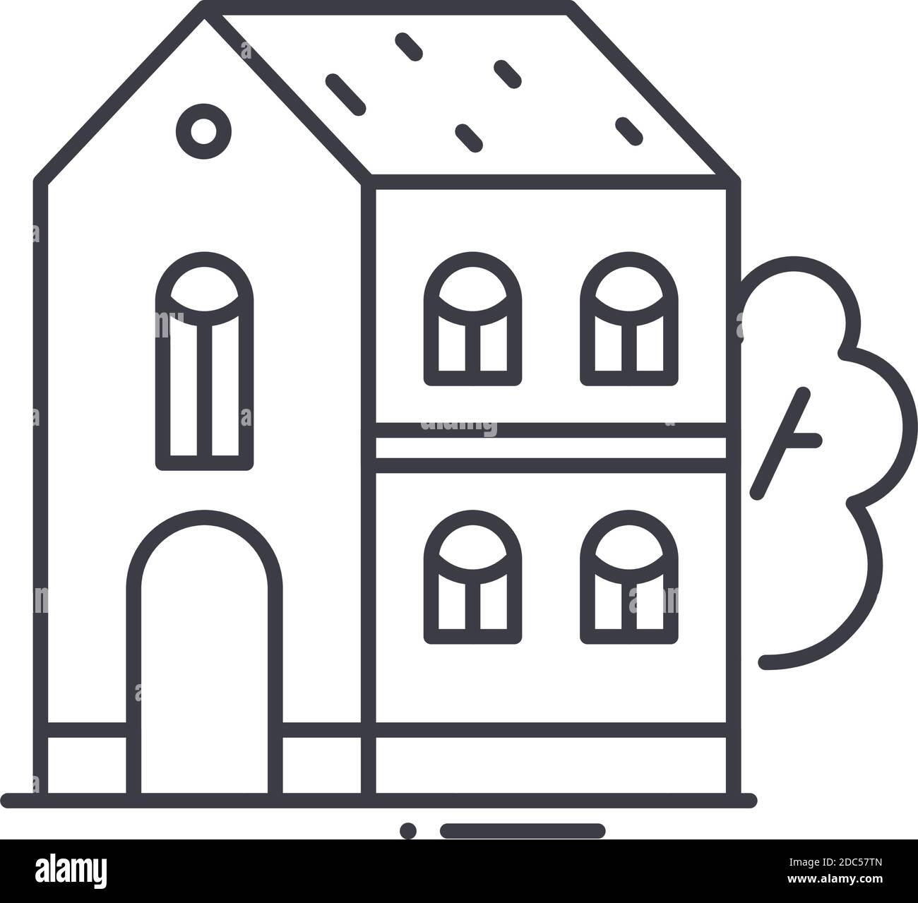 Zwei Ebenen Haus Symbol, lineare isolierte Illustration, dünne Linie Vektor, Web-Design-Zeichen, skizzieren Konzept Symbol mit editierbaren Strich auf weißem Hintergrund Stock Vektor