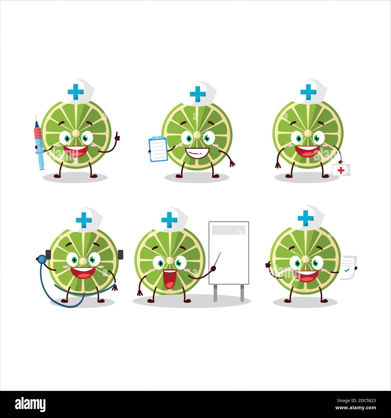 Arzt Beruf Emoticon mit Zitrone Cartoon-Charakter. Vektorgrafik Stock Vektor
