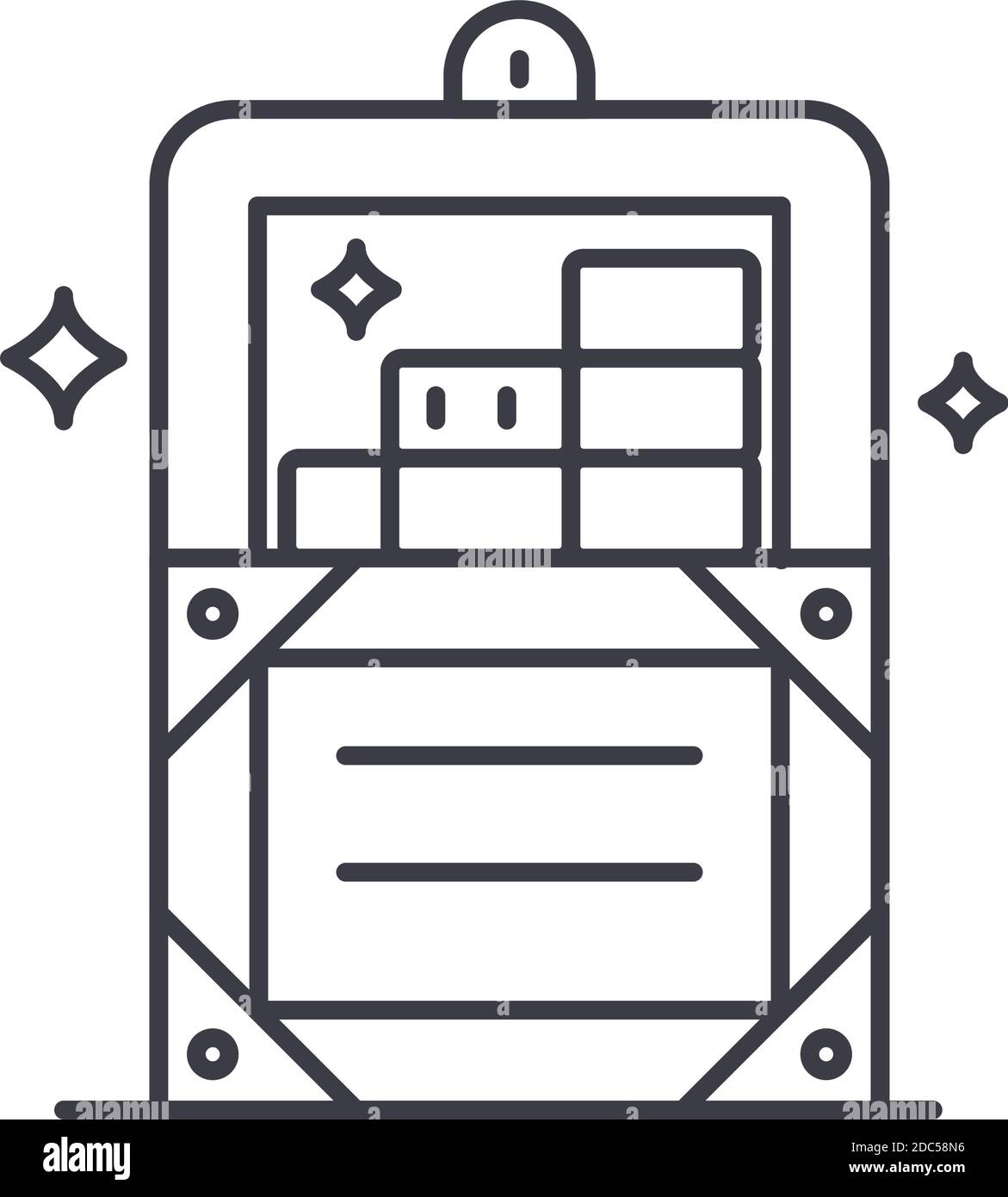 Schatztruhe Symbol, lineare isolierte Illustration, dünne Linie Vektor, Web-Design-Zeichen, Kontur Konzept Symbol mit editierbaren Strich auf weißem Hintergrund. Stock Vektor