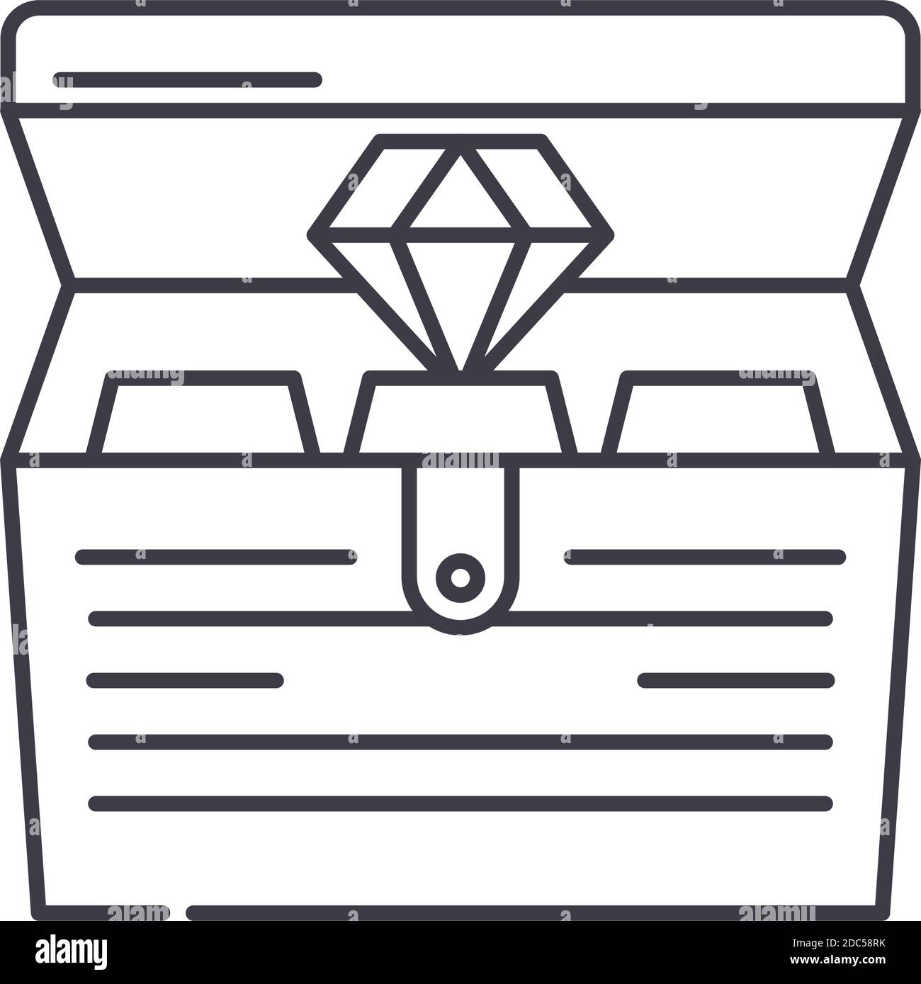 Schatzsymbol, lineare isolierte Illustration, dünner Linienvektor, Webdesign-Zeichen, Umriss-Konzept-Symbol mit editierbarer Kontur auf weißem Hintergrund. Stock Vektor