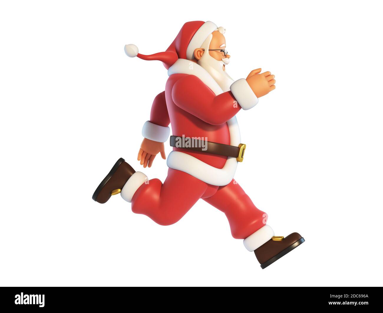 Santa Claus läuft isoliert auf weißem Hintergrund 3d-Rendering Stockfoto